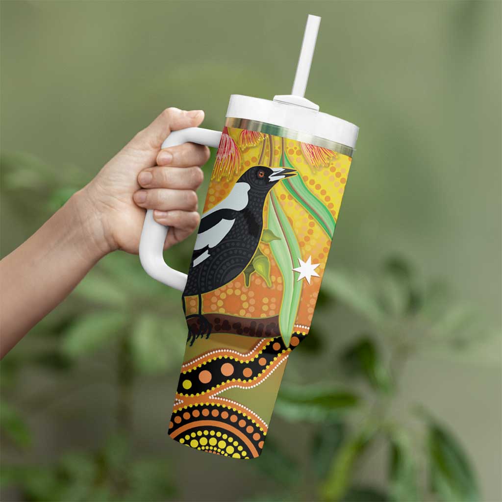 Australia Eucalyptus Flower And Magpie Tumbler With Handle Aboriginal Art