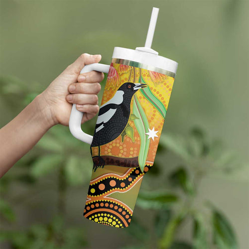 Australia Eucalyptus Flower And Magpie Tumbler With Handle Aboriginal Art