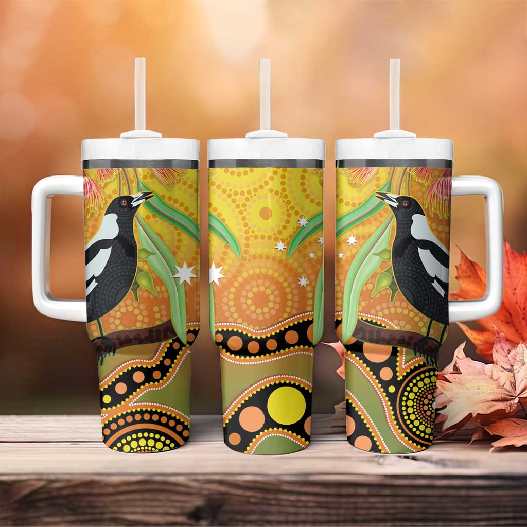 Australia Eucalyptus Flower And Magpie Tumbler With Handle Aboriginal Art