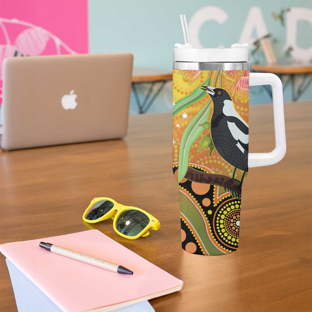 Australia Eucalyptus Flower And Magpie Tumbler With Handle Aboriginal Art