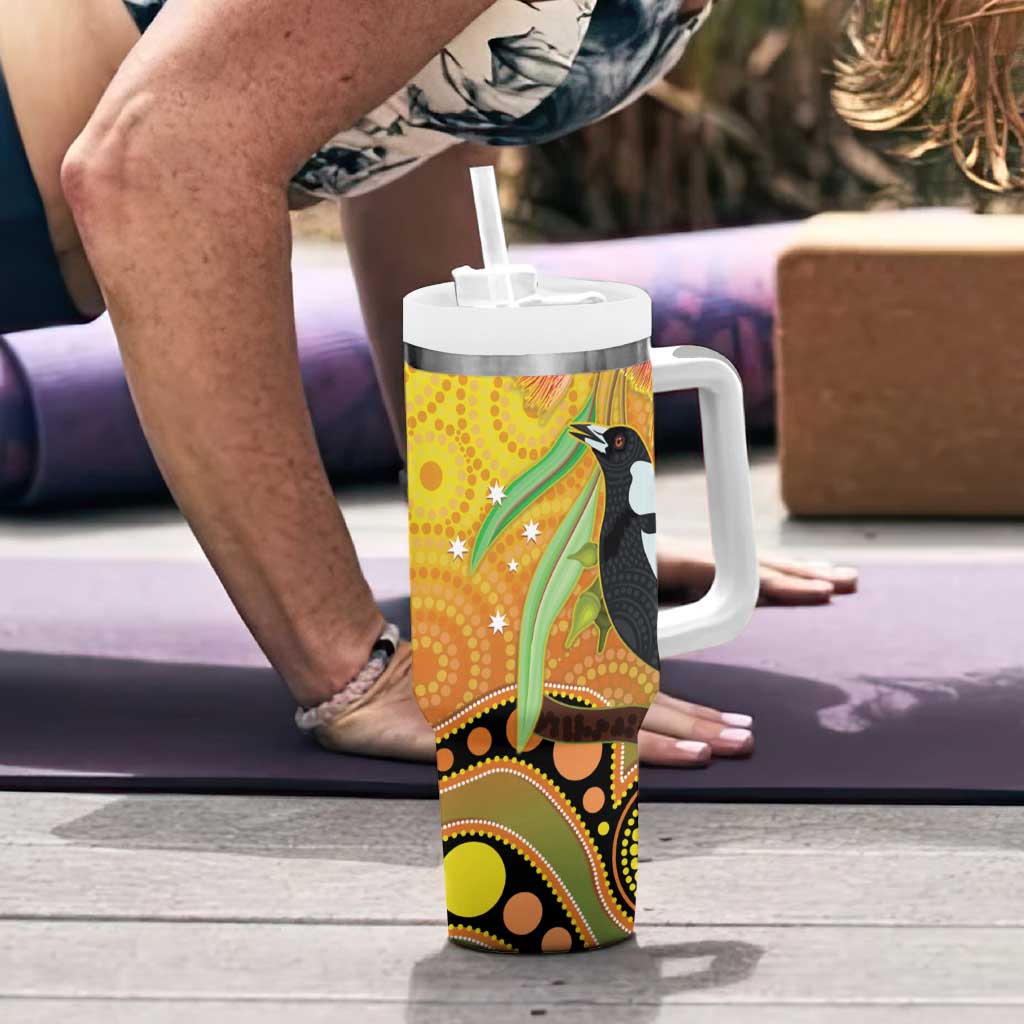 Australia Eucalyptus Flower And Magpie Tumbler With Handle Aboriginal Art