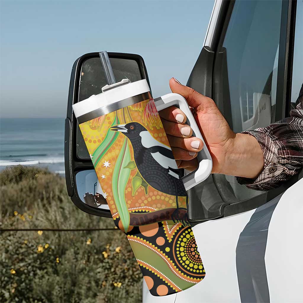 Australia Eucalyptus Flower And Magpie Tumbler With Handle Aboriginal Art