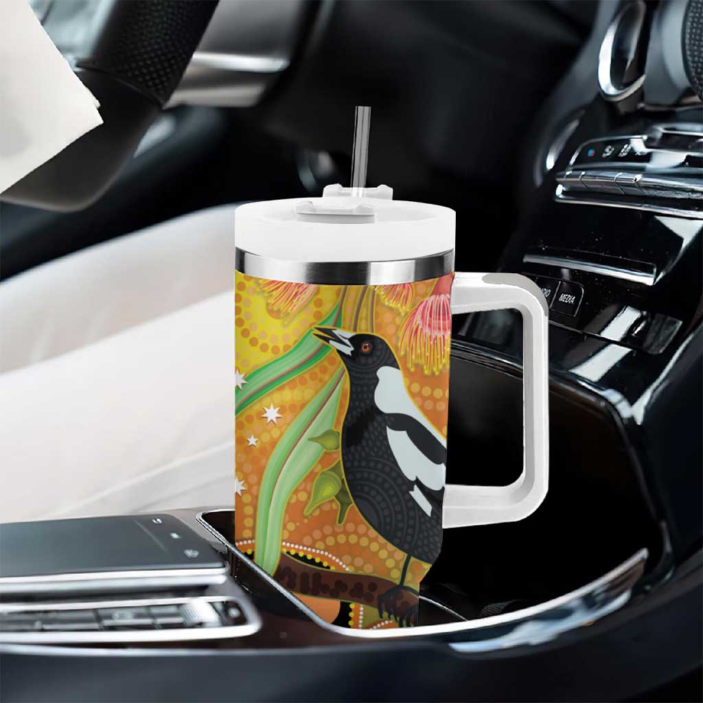 Australia Eucalyptus Flower And Magpie Tumbler With Handle Aboriginal Art