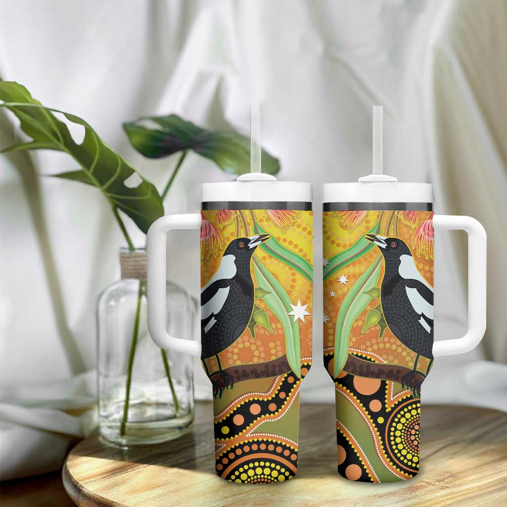 Australia Eucalyptus Flower And Magpie Tumbler With Handle Aboriginal Art