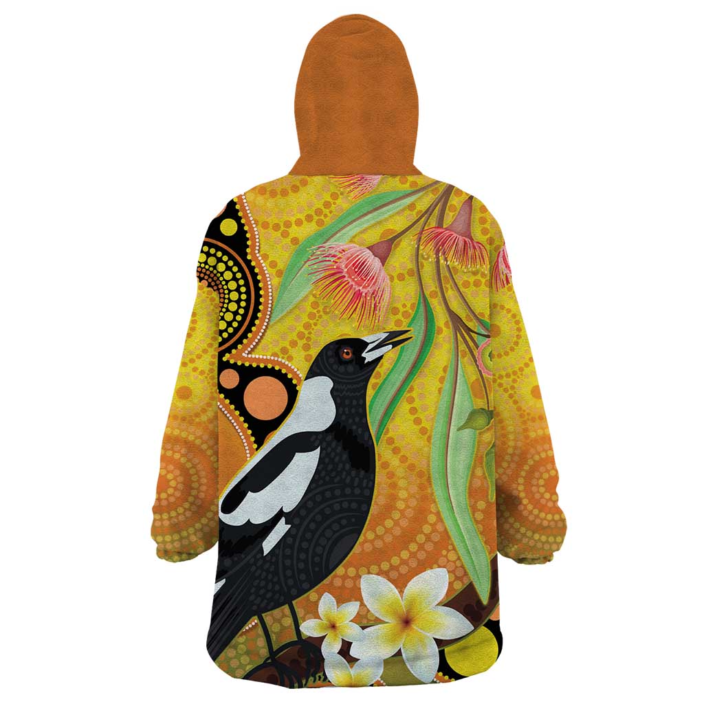 Australia Eucalyptus Flower And Magpie Wearable Blanket Hoodie Aboriginal Art