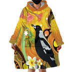Australia Eucalyptus Flower And Magpie Wearable Blanket Hoodie Aboriginal Art