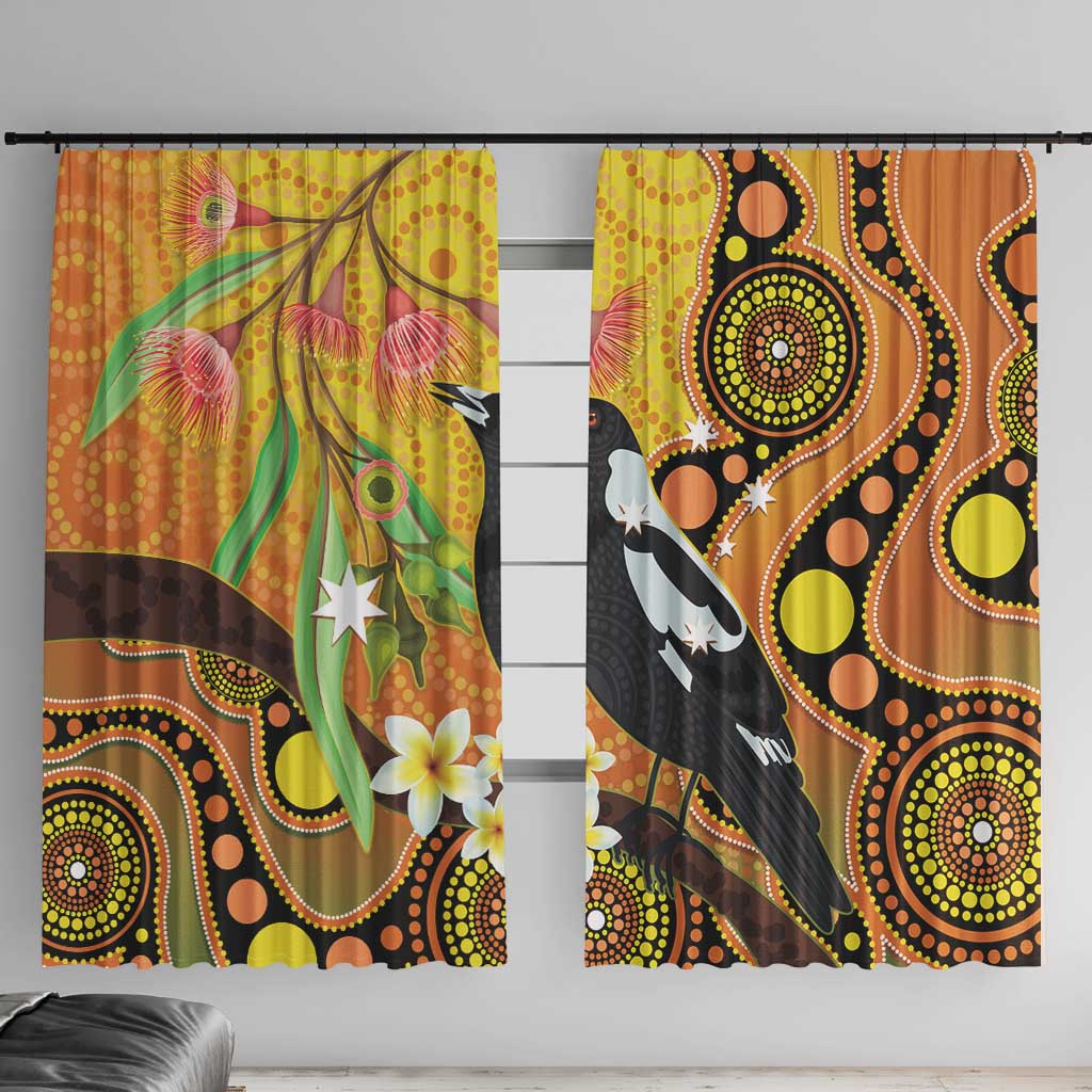 Australia Eucalyptus Flower And Magpie Window Curtain Aboriginal Art