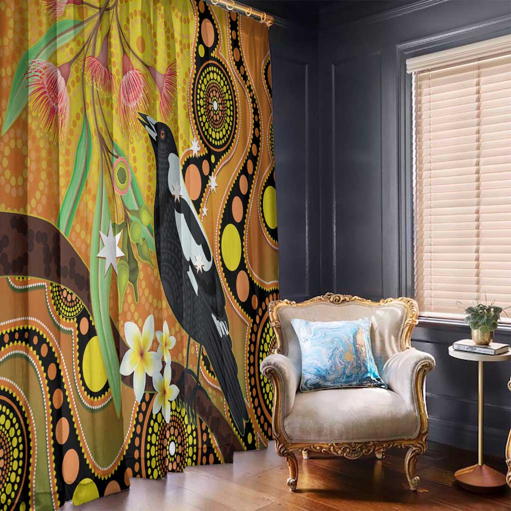 Australia Eucalyptus Flower And Magpie Window Curtain Aboriginal Art