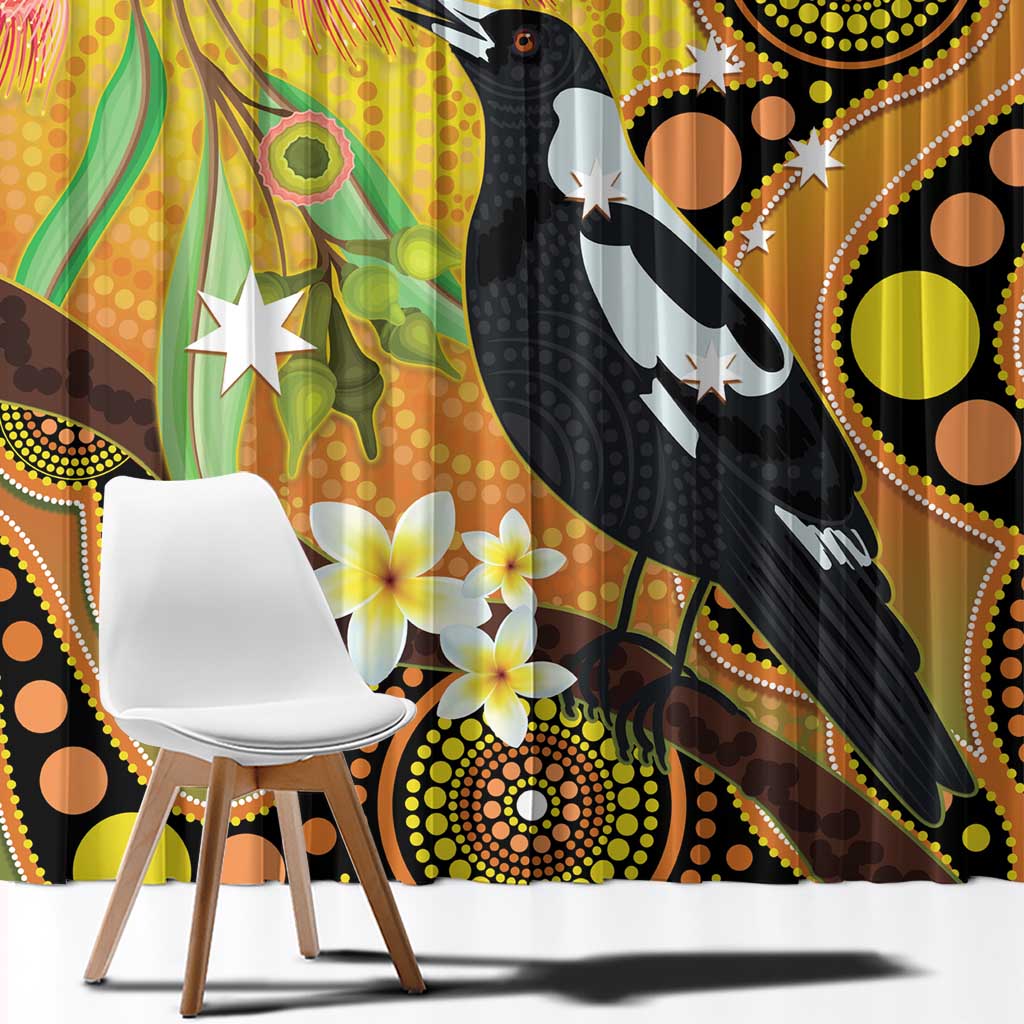 Australia Eucalyptus Flower And Magpie Window Curtain Aboriginal Art