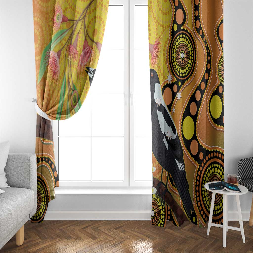 Australia Eucalyptus Flower And Magpie Window Curtain Aboriginal Art