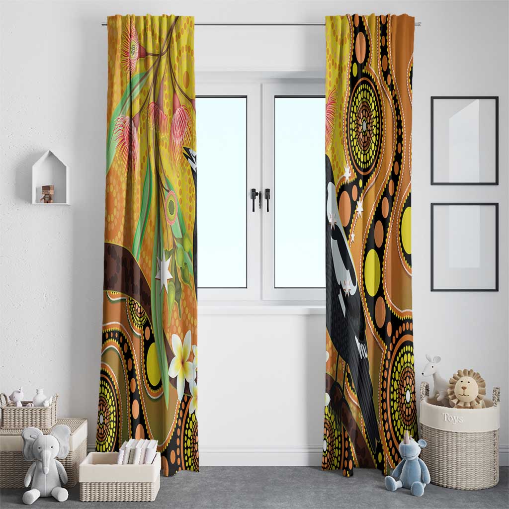 Australia Eucalyptus Flower And Magpie Window Curtain Aboriginal Art
