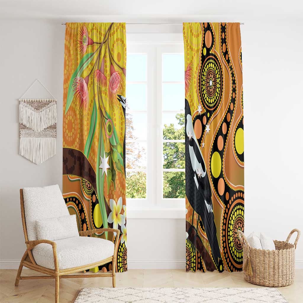 Australia Eucalyptus Flower And Magpie Window Curtain Aboriginal Art