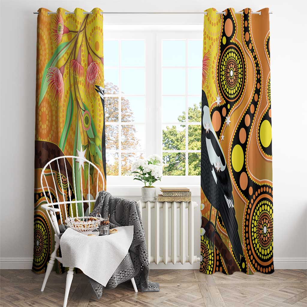 Australia Eucalyptus Flower And Magpie Window Curtain Aboriginal Art