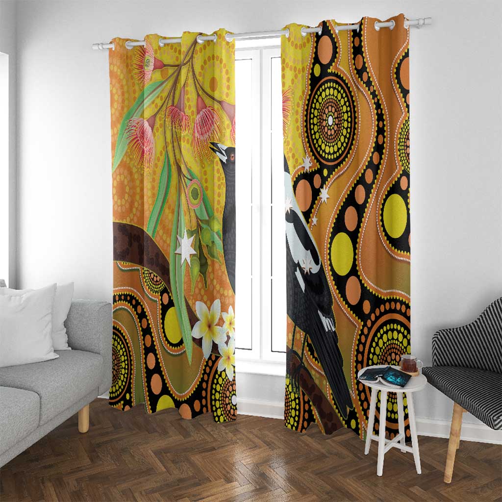 Australia Eucalyptus Flower And Magpie Window Curtain Aboriginal Art