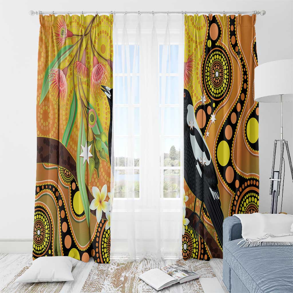 Australia Eucalyptus Flower And Magpie Window Curtain Aboriginal Art