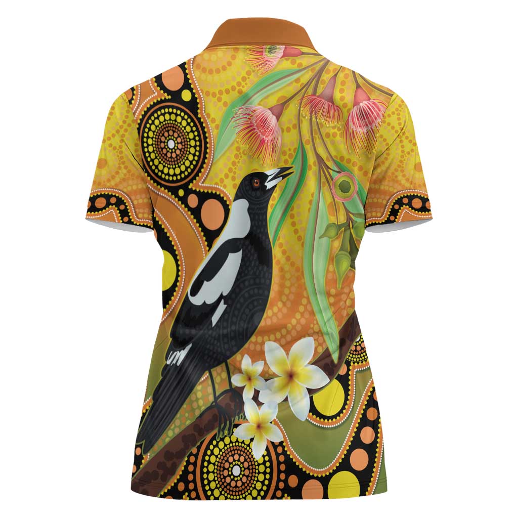 Australia Eucalyptus Flower And Magpie Women Polo Shirt Aboriginal Art