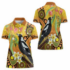 Australia Eucalyptus Flower And Magpie Women Polo Shirt Aboriginal Art