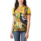 Australia Eucalyptus Flower And Magpie Women Polo Shirt Aboriginal Art