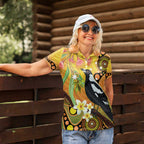 Australia Eucalyptus Flower And Magpie Women Polo Shirt Aboriginal Art