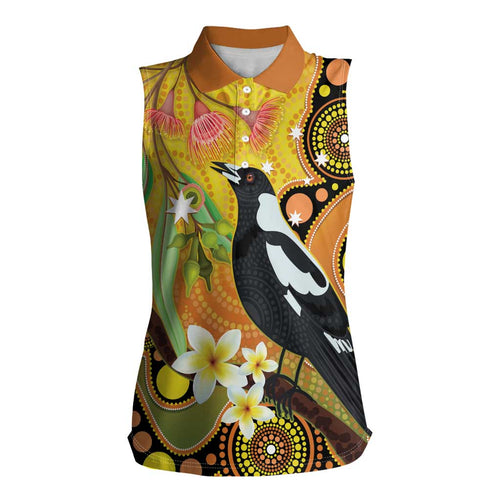 Australia Eucalyptus Flower And Magpie Women Sleeveless Polo Shirt Aboriginal Art