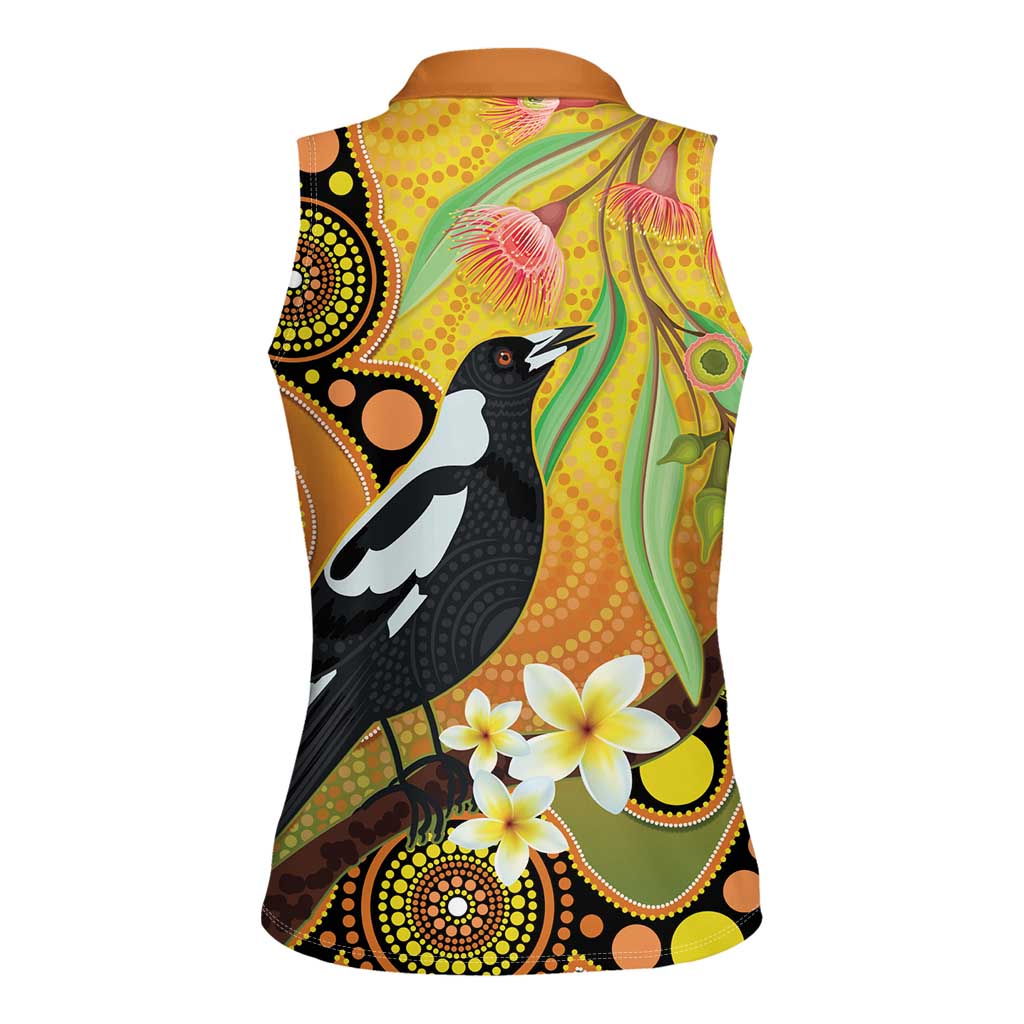Australia Eucalyptus Flower And Magpie Women Sleeveless Polo Shirt Aboriginal Art
