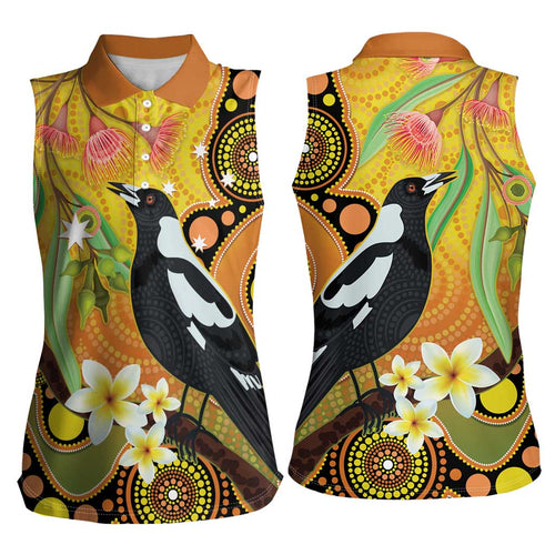 Australia Eucalyptus Flower And Magpie Women Sleeveless Polo Shirt Aboriginal Art