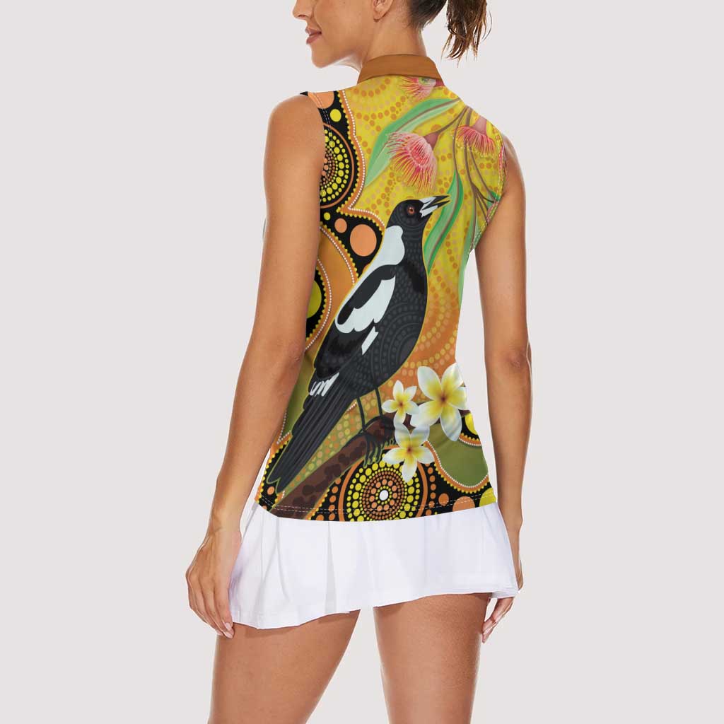 Australia Eucalyptus Flower And Magpie Women Sleeveless Polo Shirt Aboriginal Art