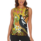 Australia Eucalyptus Flower And Magpie Women Sleeveless Polo Shirt Aboriginal Art