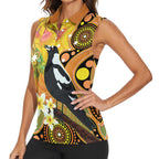 Australia Eucalyptus Flower And Magpie Women Sleeveless Polo Shirt Aboriginal Art