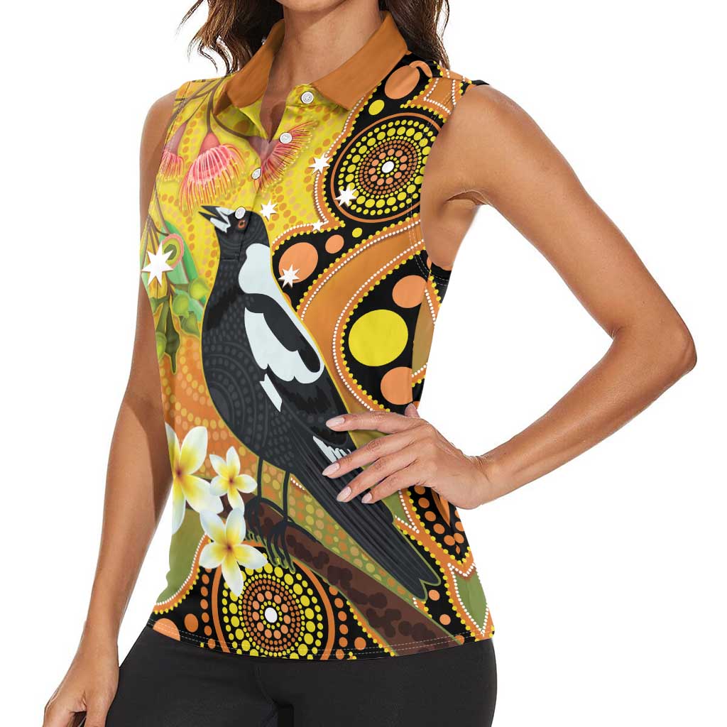 Australia Eucalyptus Flower And Magpie Women Sleeveless Polo Shirt Aboriginal Art