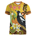 Australia Eucalyptus Flower And Magpie Women V-Neck T-Shirt Aboriginal Art