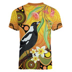 Australia Eucalyptus Flower And Magpie Women V-Neck T-Shirt Aboriginal Art