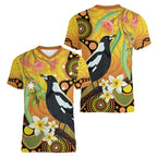 Australia Eucalyptus Flower And Magpie Women V-Neck T-Shirt Aboriginal Art