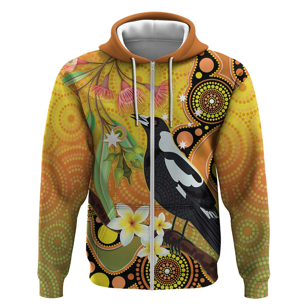 Australia Eucalyptus Flower And Magpie Zip Hoodie Aboriginal Art