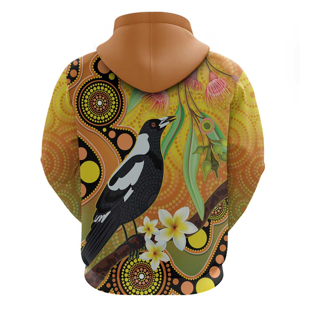 Australia Eucalyptus Flower And Magpie Zip Hoodie Aboriginal Art