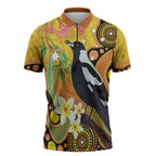 Australia Eucalyptus Flower And Magpie Zipper Polo Shirt Aboriginal Art - Aussie Hoodie