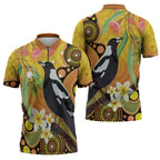 Australia Eucalyptus Flower And Magpie Zipper Polo Shirt Aboriginal Art - Aussie Hoodie