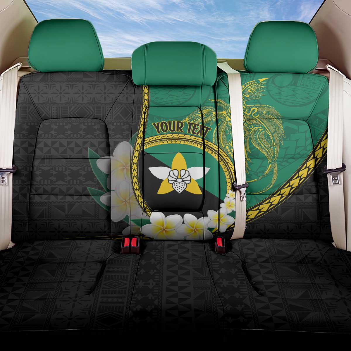 Personalised PNG Enga Provins Back Car Seat Cover Papua New Guinea Plumeria Melanesian Pattern - Aussie Hoodie