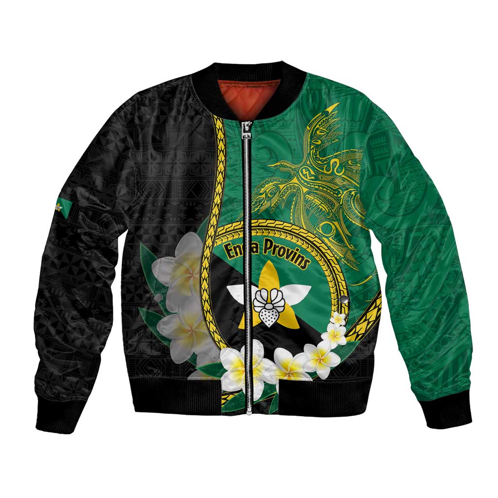 Personalised PNG Enga Provins Bomber Jacket Papua New Guinea Plumeria Melanesian Pattern - Aussie Hoodie
