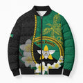 Personalised PNG Enga Provins Bomber Puffer Jacket Papua New Guinea Plumeria Melanesian Pattern - Aussie Hoodie
