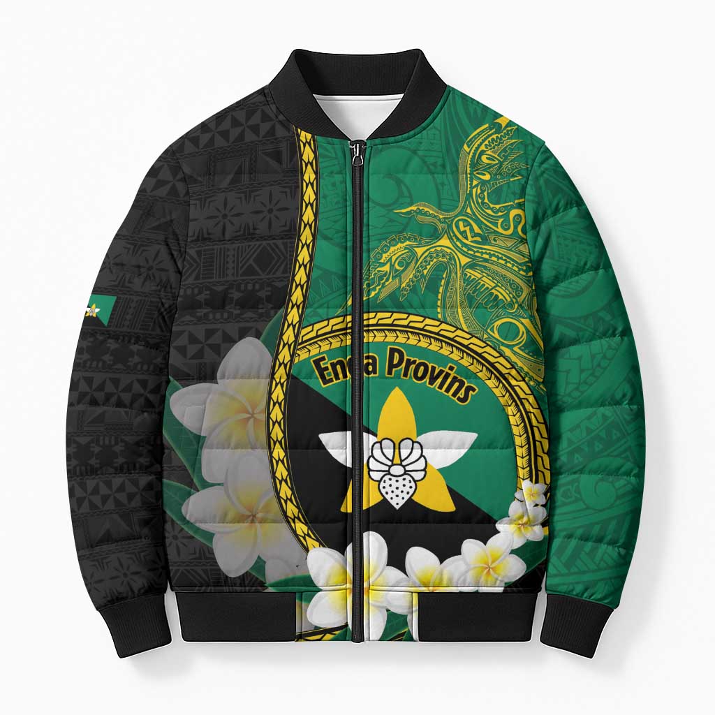 Personalised PNG Enga Provins Bomber Puffer Jacket Papua New Guinea Plumeria Melanesian Pattern - Aussie Hoodie