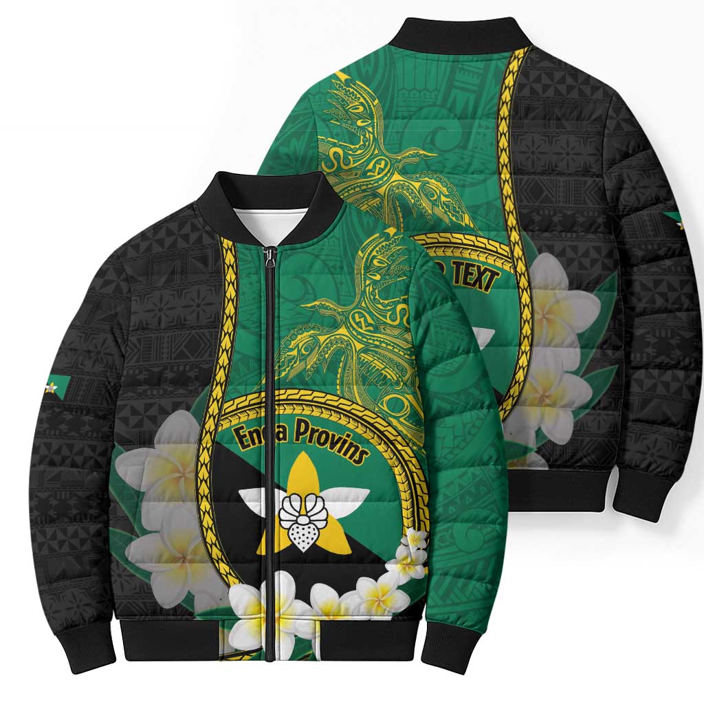 Personalised PNG Enga Provins Bomber Puffer Jacket Papua New Guinea Plumeria Melanesian Pattern - Aussie Hoodie