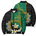 Personalised PNG Enga Provins Bomber Puffer Jacket Papua New Guinea Plumeria Melanesian Pattern - Aussie Hoodie