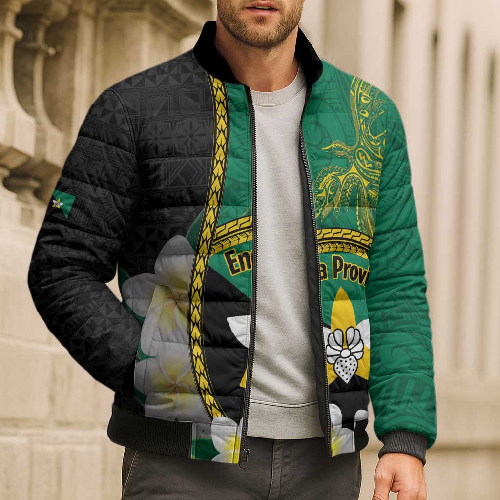 Personalised PNG Enga Provins Bomber Puffer Jacket Papua New Guinea Plumeria Melanesian Pattern - Aussie Hoodie