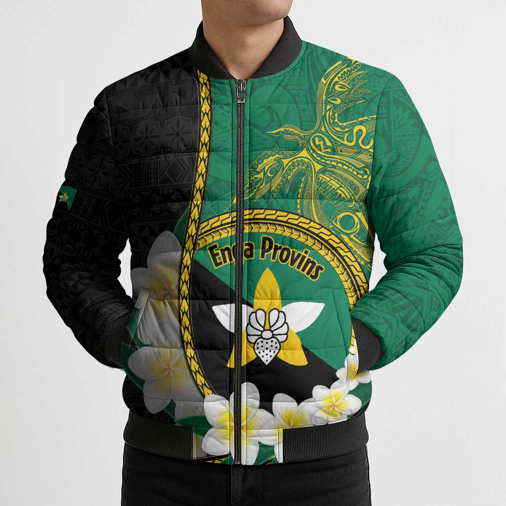 Personalised PNG Enga Provins Bomber Puffer Jacket Papua New Guinea Plumeria Melanesian Pattern - Aussie Hoodie