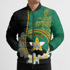 Personalised PNG Enga Provins Bomber Puffer Jacket Papua New Guinea Plumeria Melanesian Pattern - Aussie Hoodie
