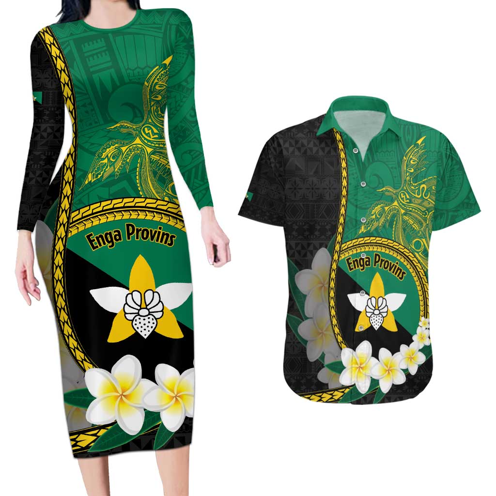 Personalised PNG Enga Provins Couples Matching Long Sleeve Bodycon Dress and Hawaiian Shirt Papua New Guinea Plumeria Melanesian Pattern - Aussie Hoodie