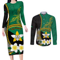 Personalised PNG Enga Provins Couples Matching Long Sleeve Bodycon Dress and Long Sleeve Button Shirt Papua New Guinea Plumeria Melanesian Pattern - Aussie Hoodie