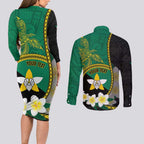 Personalised PNG Enga Provins Couples Matching Long Sleeve Bodycon Dress and Long Sleeve Button Shirt Papua New Guinea Plumeria Melanesian Pattern - Aussie Hoodie