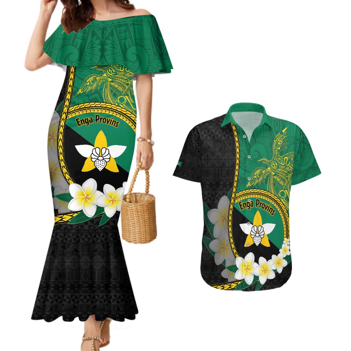 Personalised PNG Enga Provins Couples Matching Mermaid Dress and Hawaiian Shirt Papua New Guinea Plumeria Melanesian Pattern - Aussie Hoodie